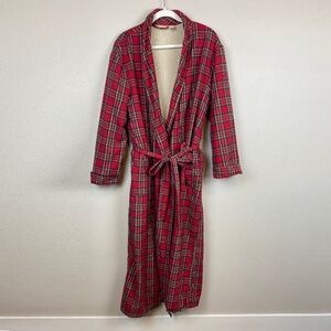 L.L. Bean Scotch Plaid Sherpa-Lined Flannel Robe - Size Large